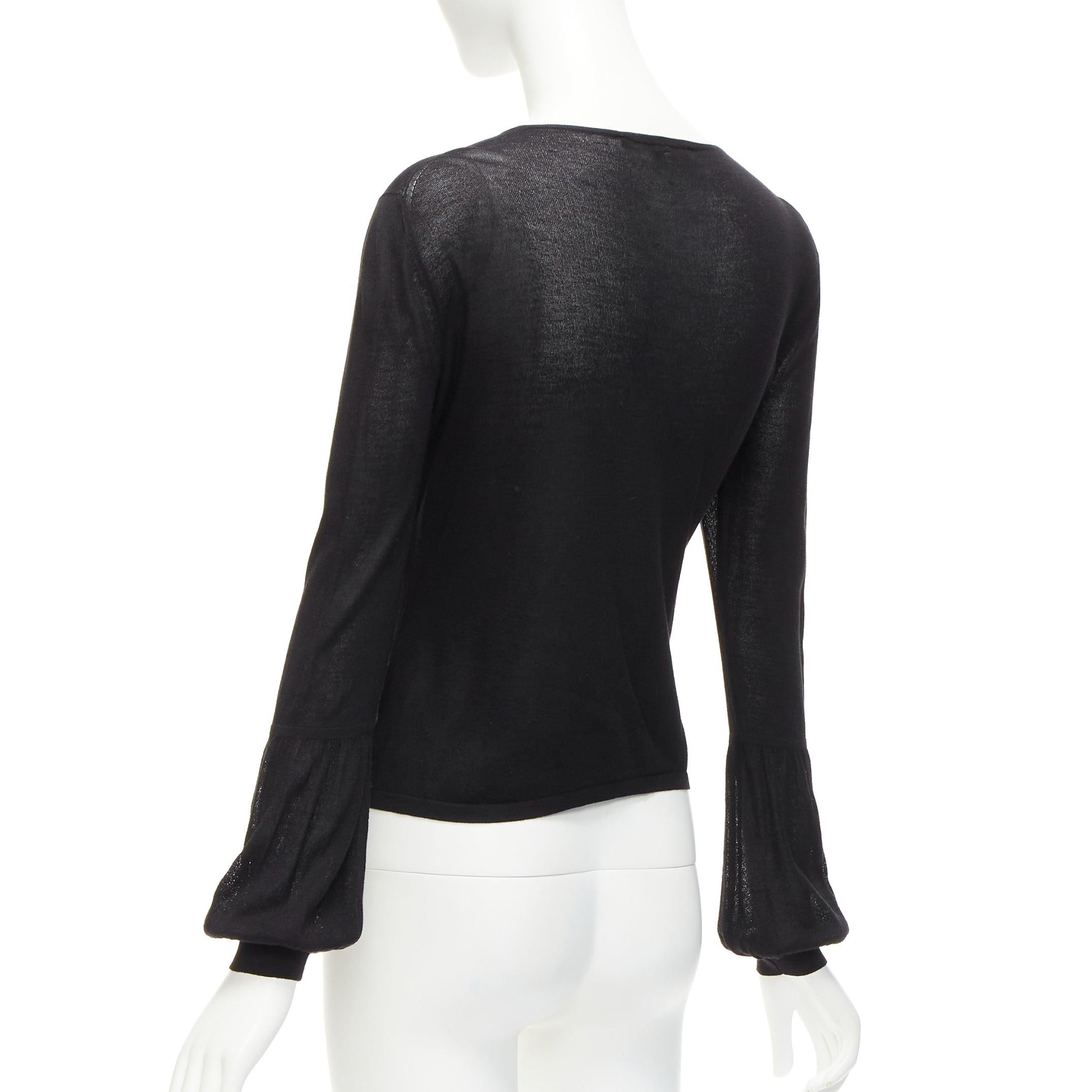 GUCCI Tom ford Vintage Runway black leather rosette puff sleeve sweater For Sale 2