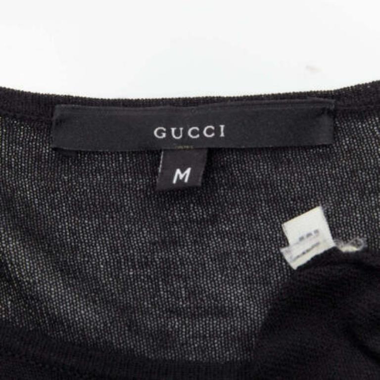 GUCCI Tom ford Vintage Runway black leather rosette puff sleeve sweater 3