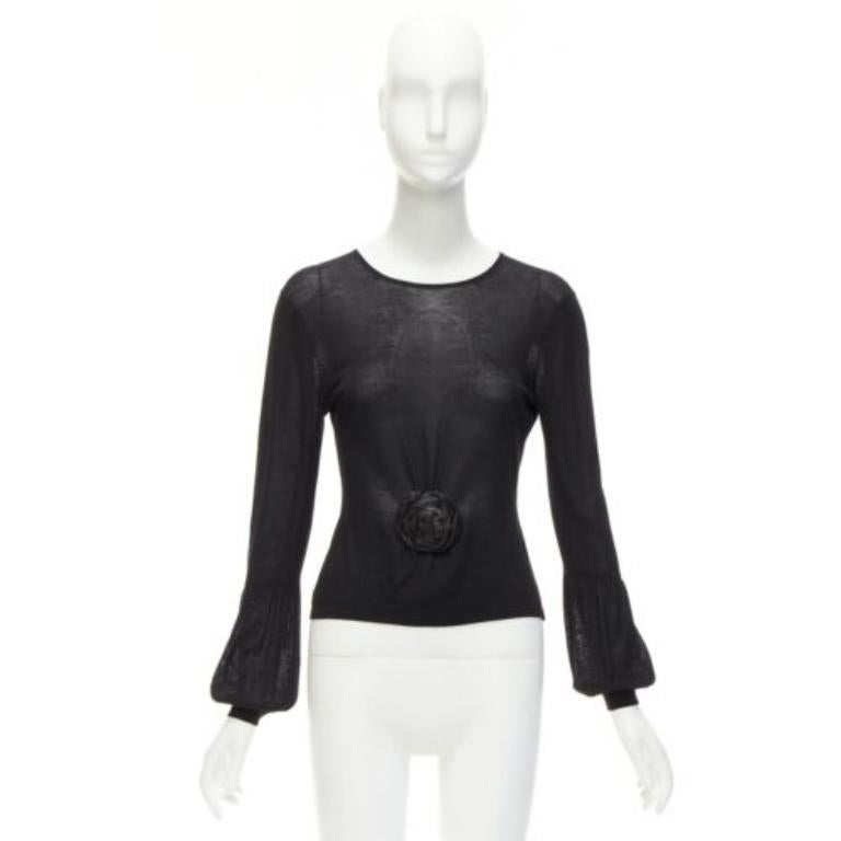 GUCCI Tom ford Vintage Runway black leather rosette puff sleeve sweater 4