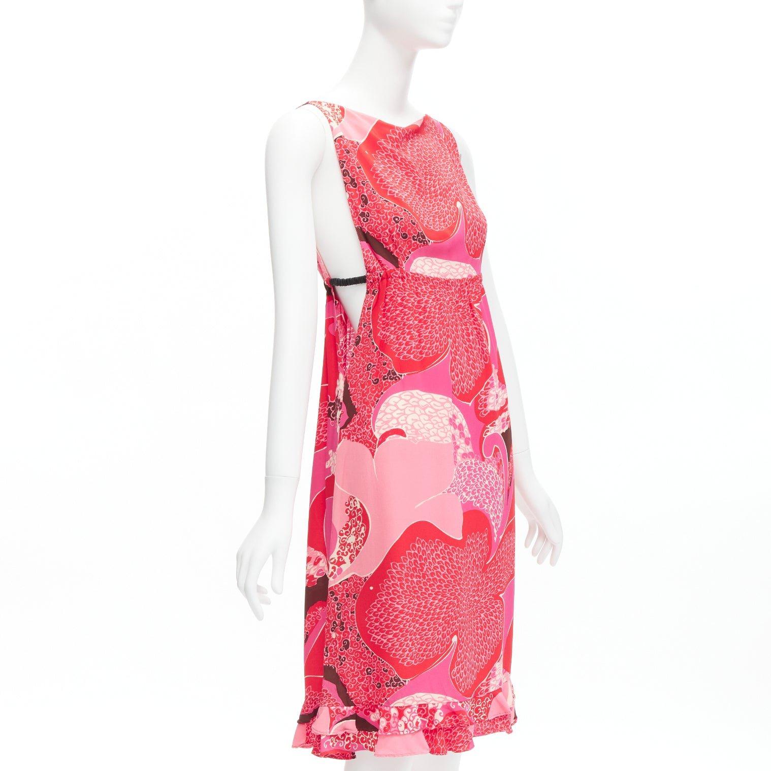 Pink GUCCI TOM FORD Vintage Runway print silk side cutout leather strap dress IT42 M For Sale