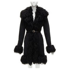 GUCCI Tom Ford Vintage  shearling suede leather oversized collar belted coat