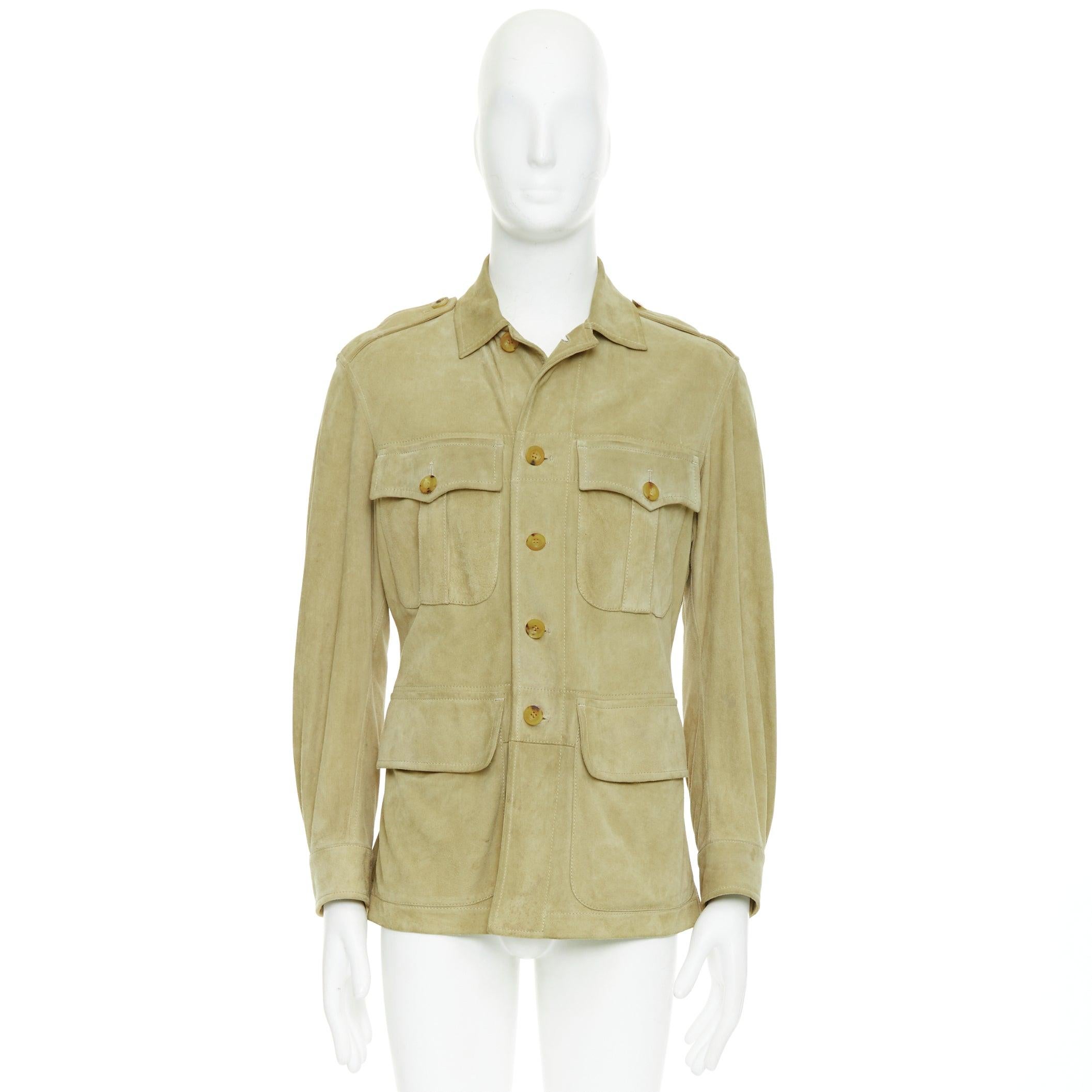 GUCCI Tom Ford Vintage suede leather horn button pocketed safari