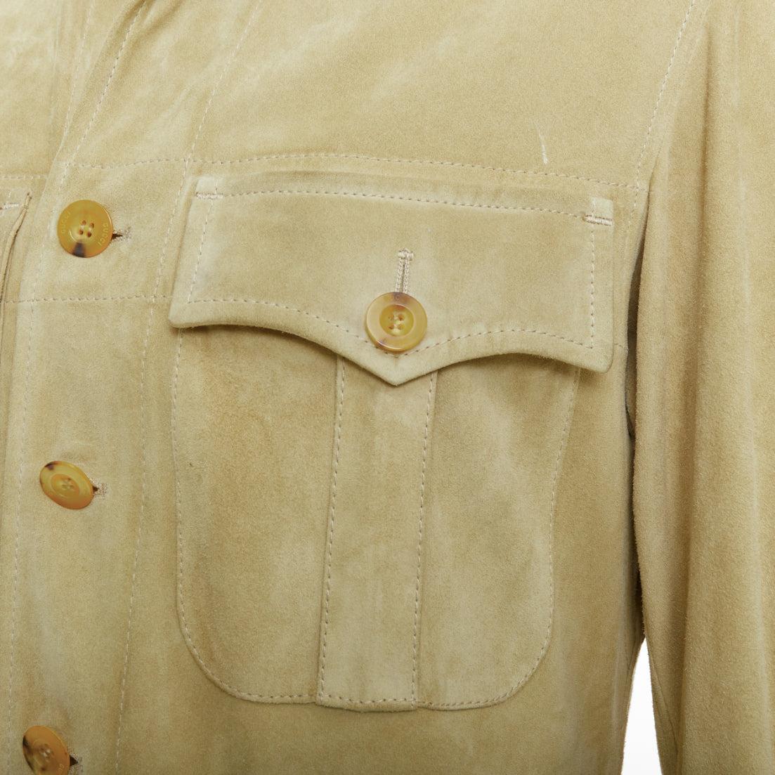 GUCCI Tom Ford Vintage suede leather horn button pocketed safari
