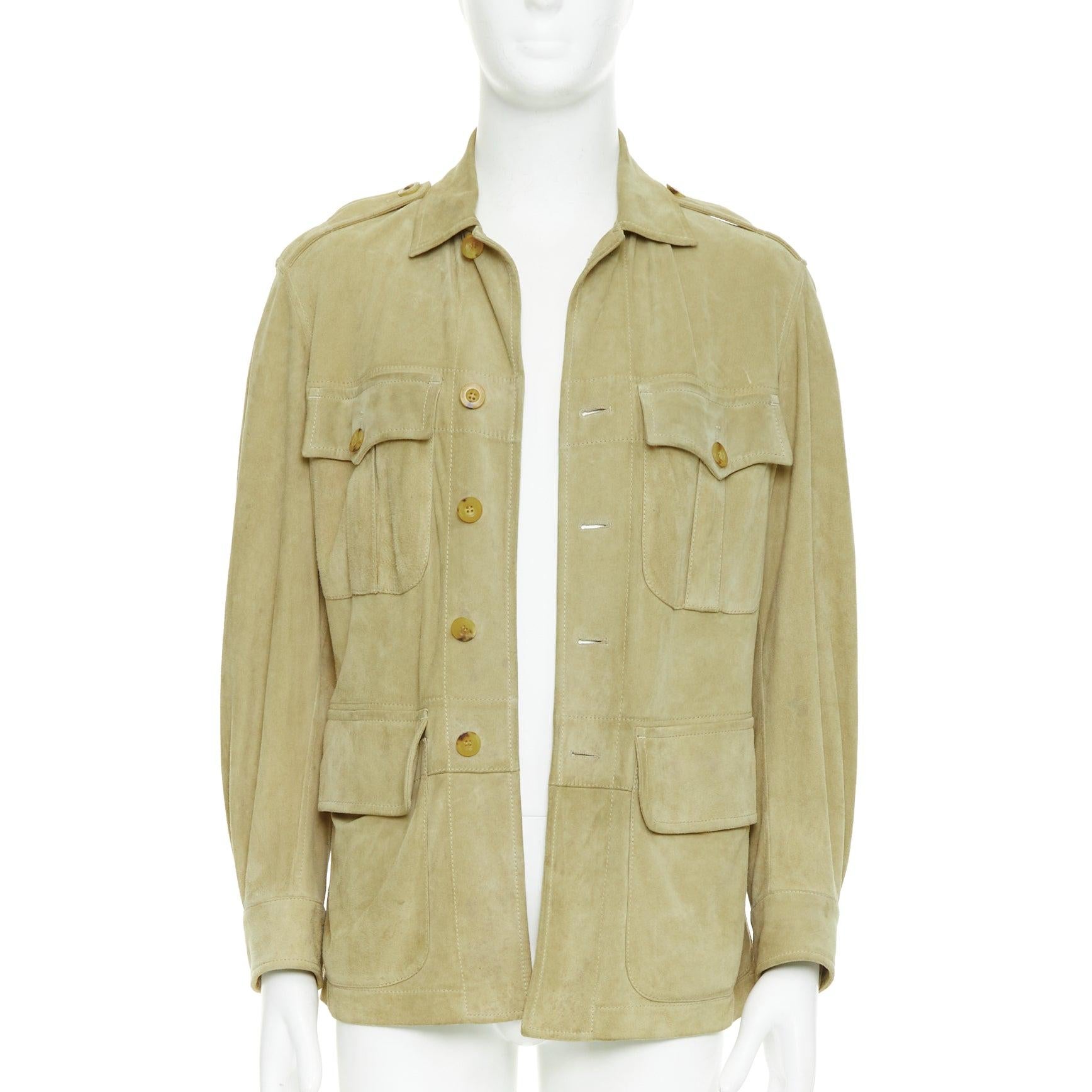 GUCCI Tom Ford Vintage suede leather horn button pocketed safari