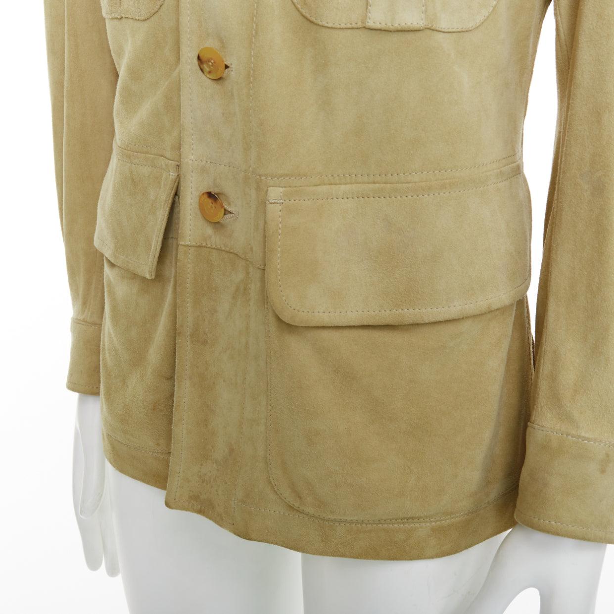 ジャケット・アウター Gucci Tom Ford Gold Button Safari Jacket GUCCI Tom Ford Vintage suede leather horn button pocketed safari