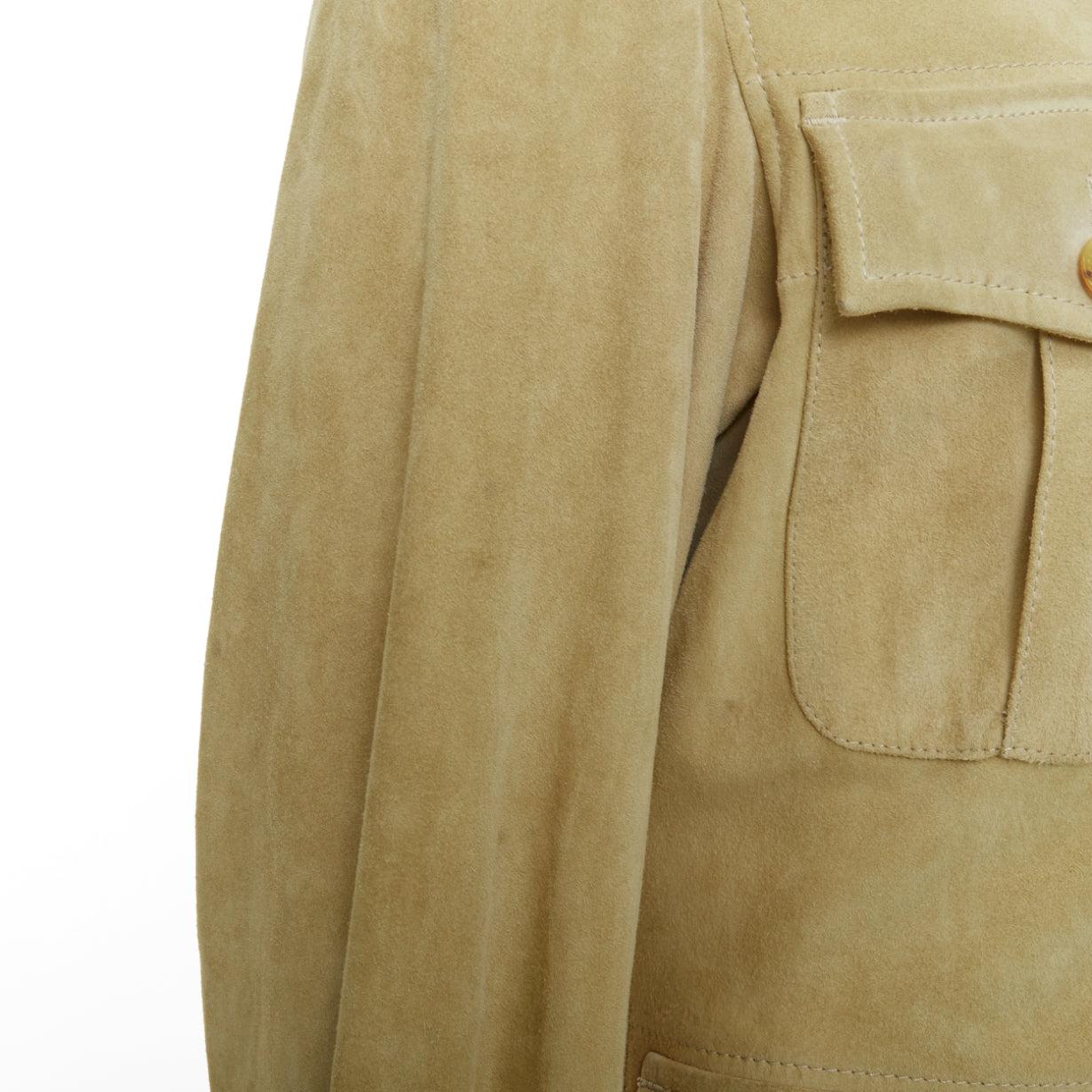 GUCCI Tom Ford Vintage suede leather horn button pocketed safari