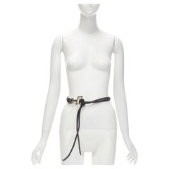 GUCCI Tom Ford Vintage Y2K gold GG square loop black leather cord self tie belt