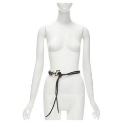 GUCCI Tom Ford Vintage Y2K oro GG cintura con passante quadrato in pelle nera e cordino da annodare