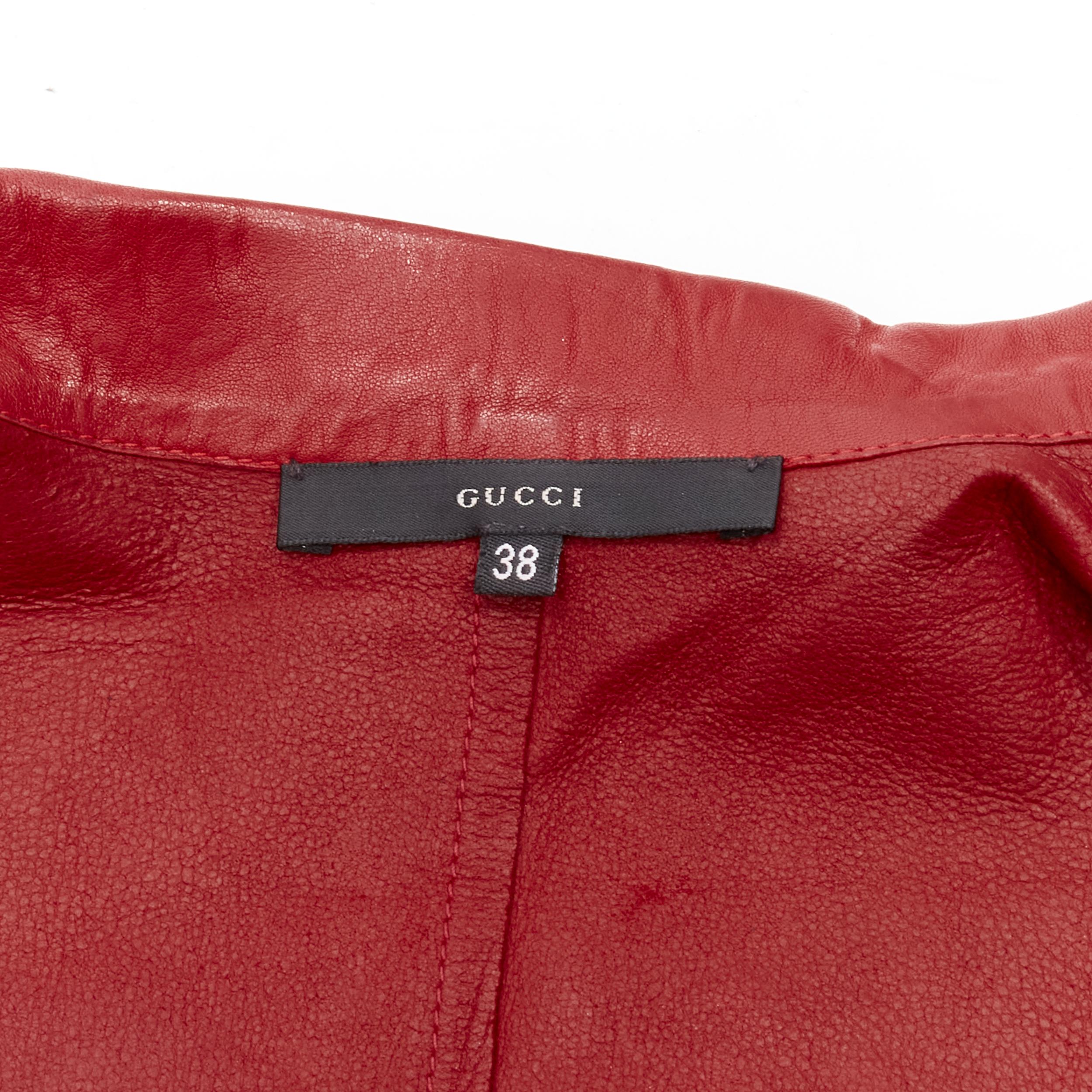 GUCCI TOM FORD Vintage Y2K rote minimalistische Lederjacke mit Moto-Ärmeln IT38 XS im Angebot 6