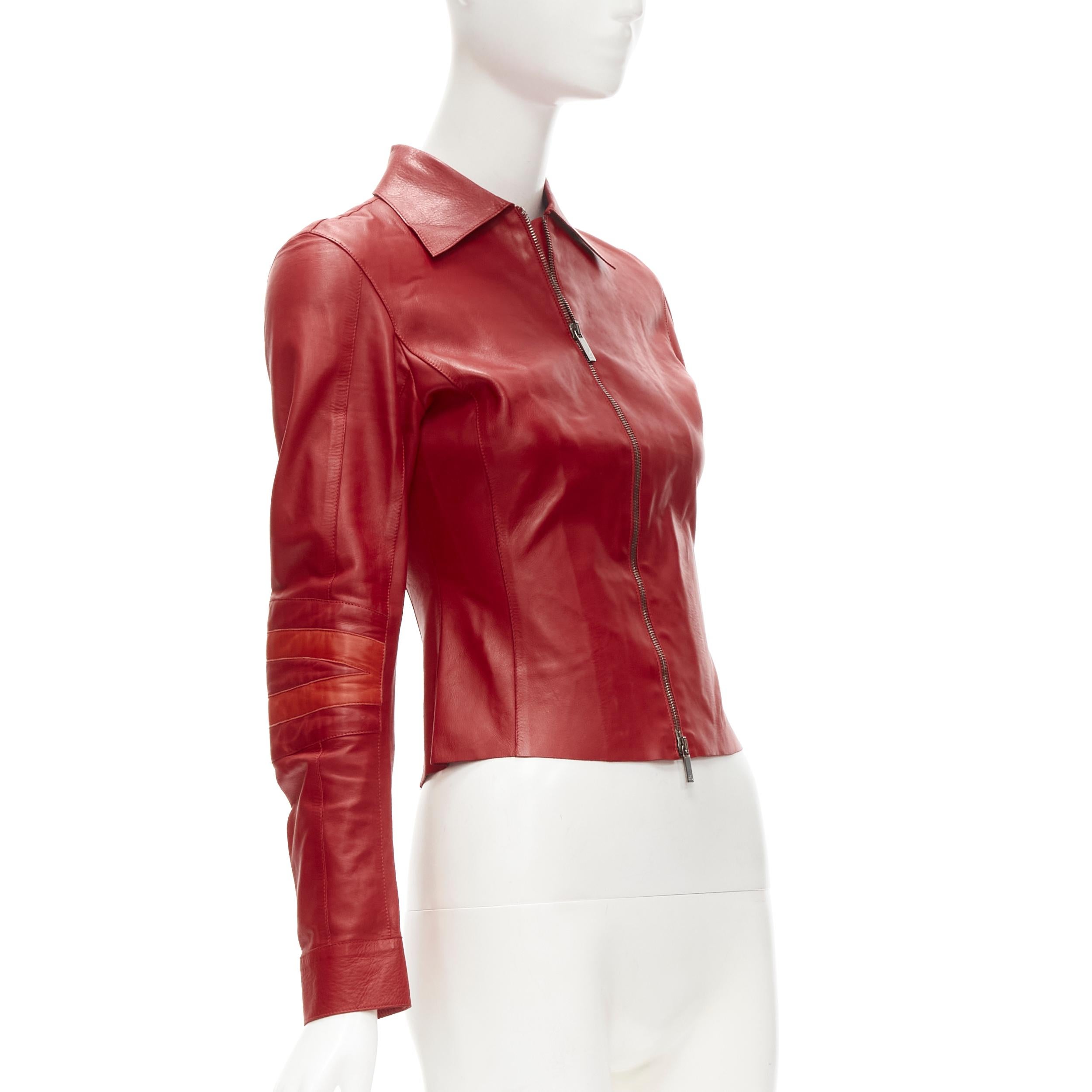 GUCCI TOM FORD - Veste en cuir rouge vintage à manches minimalistes Y2K IT38 XS Pour femmes en vente