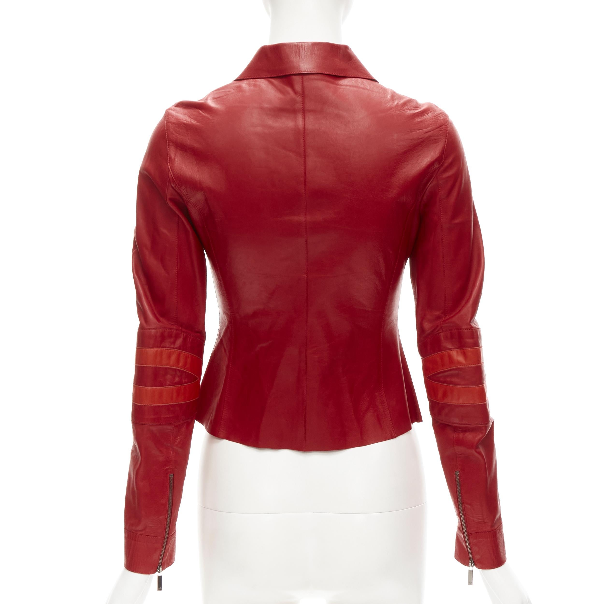 GUCCI TOM FORD Vintage Y2K red minimalist moto sleeves leather jacket IT38 XS In Good Condition For Sale In Hong Kong, NT