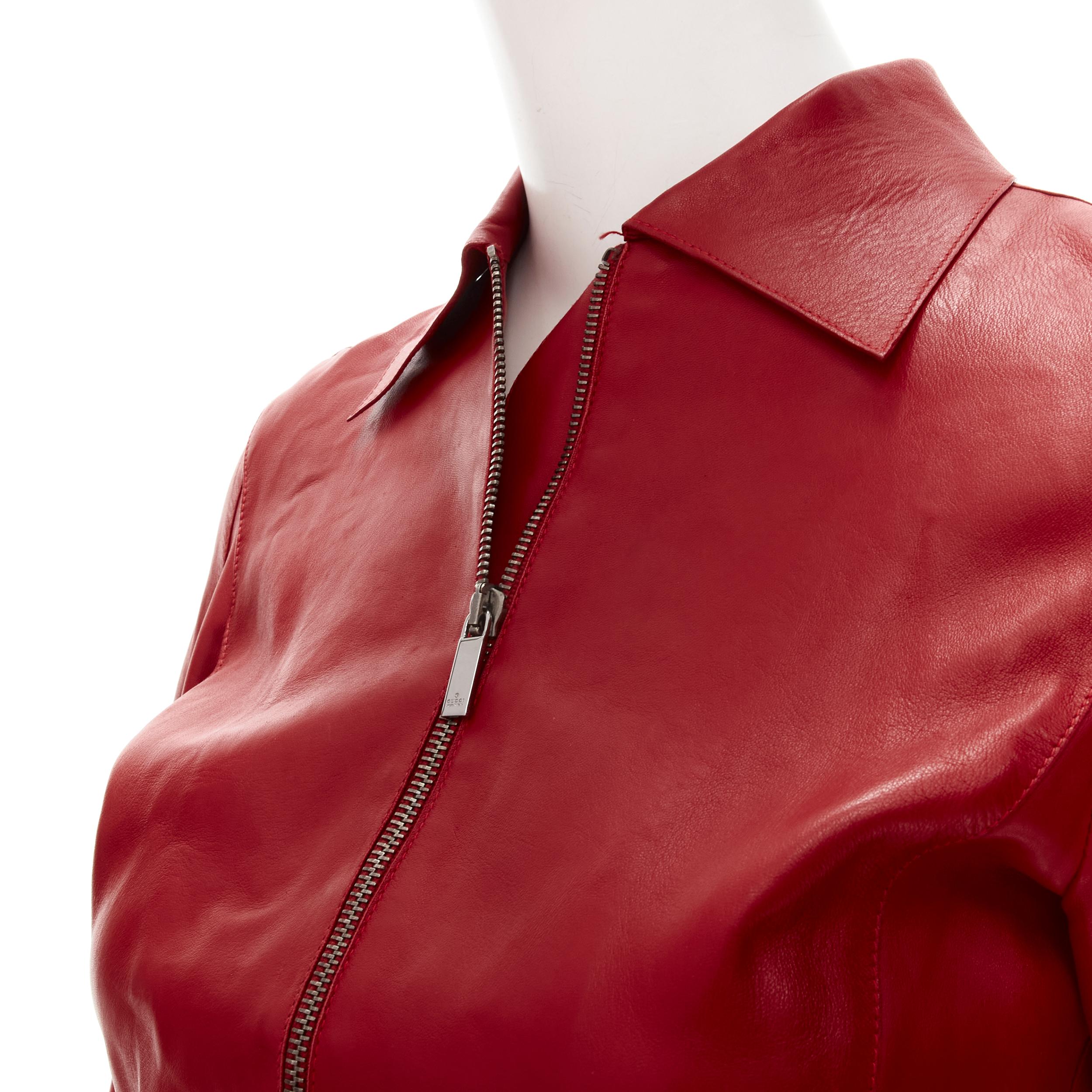 GUCCI TOM FORD Vintage Y2K red minimalist moto sleeves leather jacket IT38 XS For Sale 1