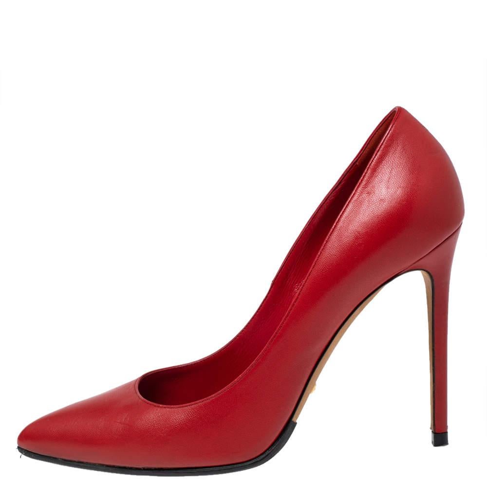 Gucci Tomato Red Leather Pointed-Toe Pumps Size 40 1