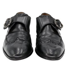 Gucci Tooled 7.5 Leather Snake Buckle Loafers Formal Shoes GG-S0224P-0013