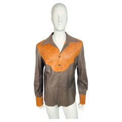 Gucci Tooled Leather Western Shirt Jacket Size 56 Italy