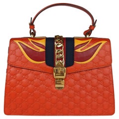Gucci Top Bag Sylvie Flame Limited Edition Handle Orange Leather Satchel