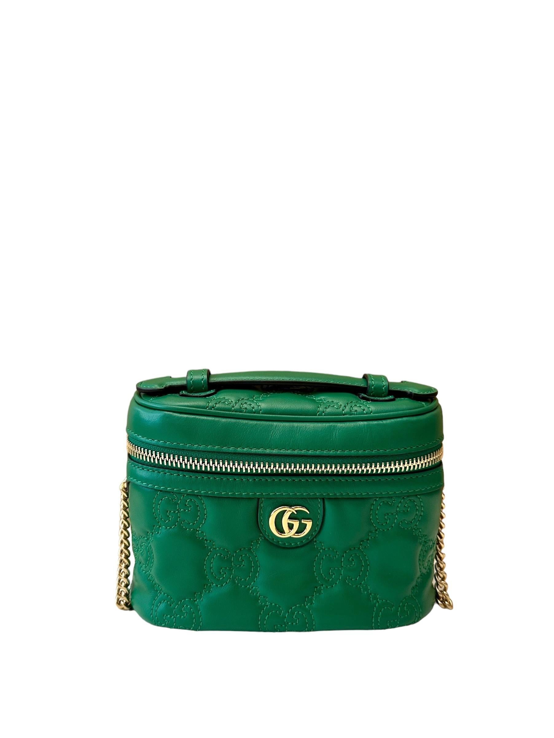 Gucci Top Handle GG matealssé Vanity Chain Mini Green Bag 7