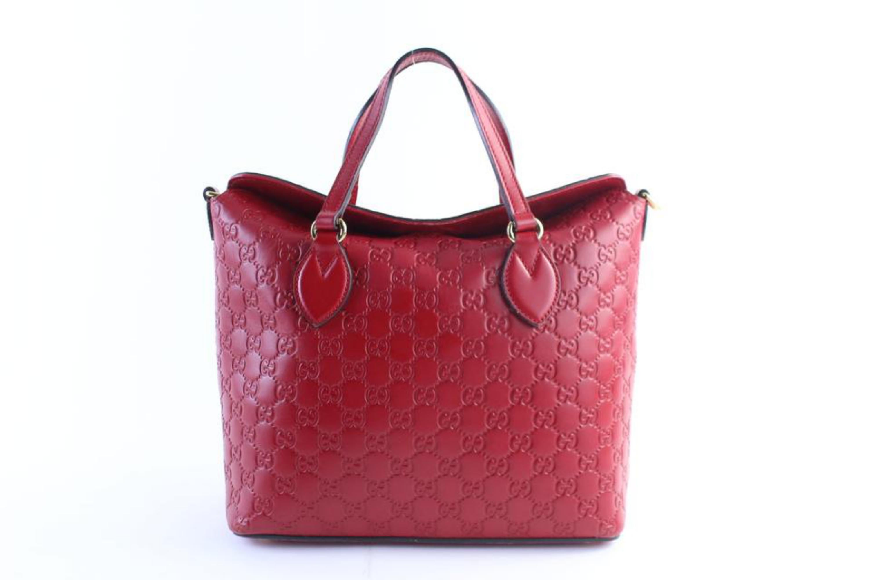 Gucci Top Handle Tote 11gr0606 Red Guccissima Leather Shoulder Bag For Sale 3