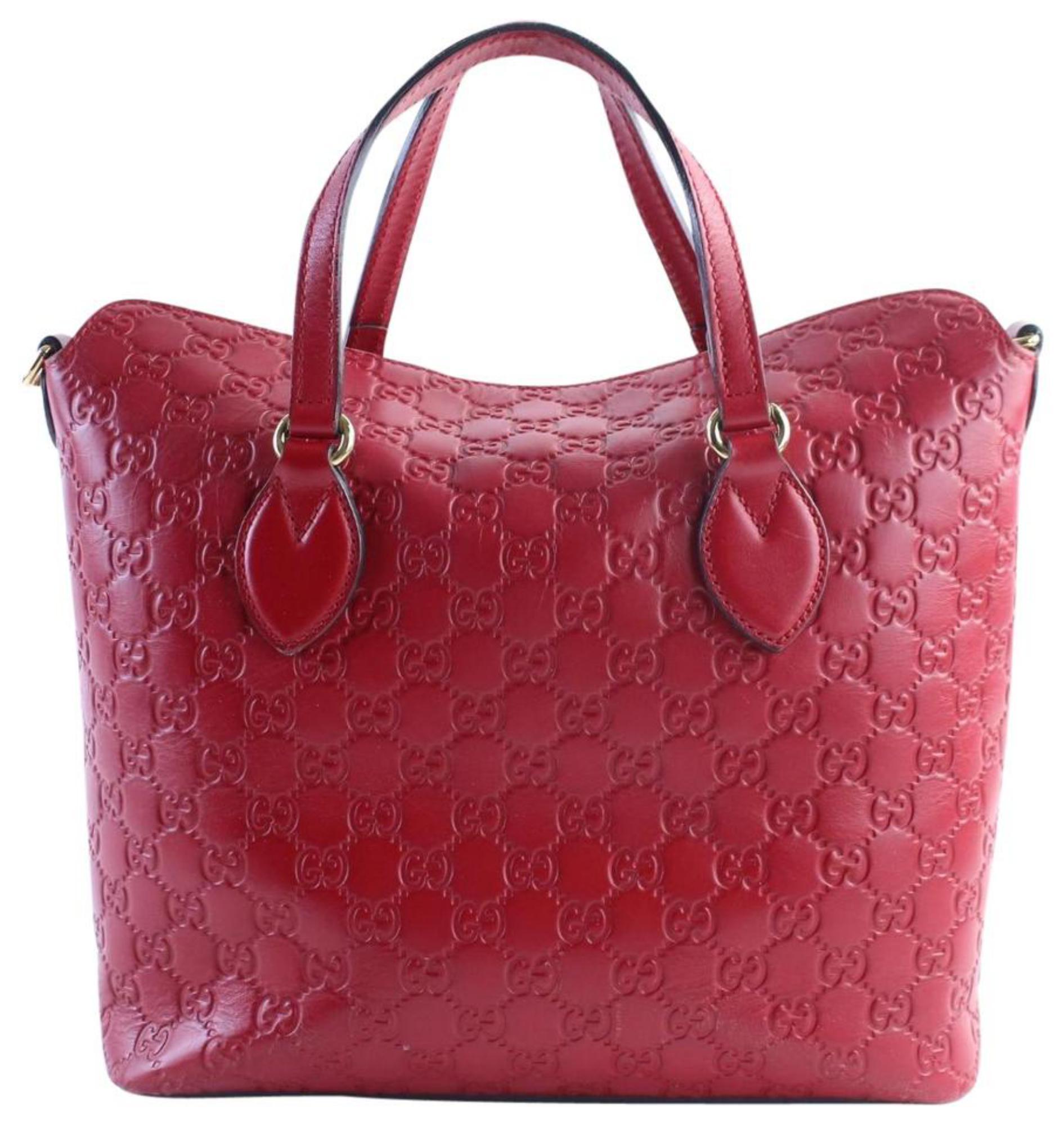 Gucci Top Handle Tote 11gr0606 Red Guccissima Leather Shoulder Bag For Sale