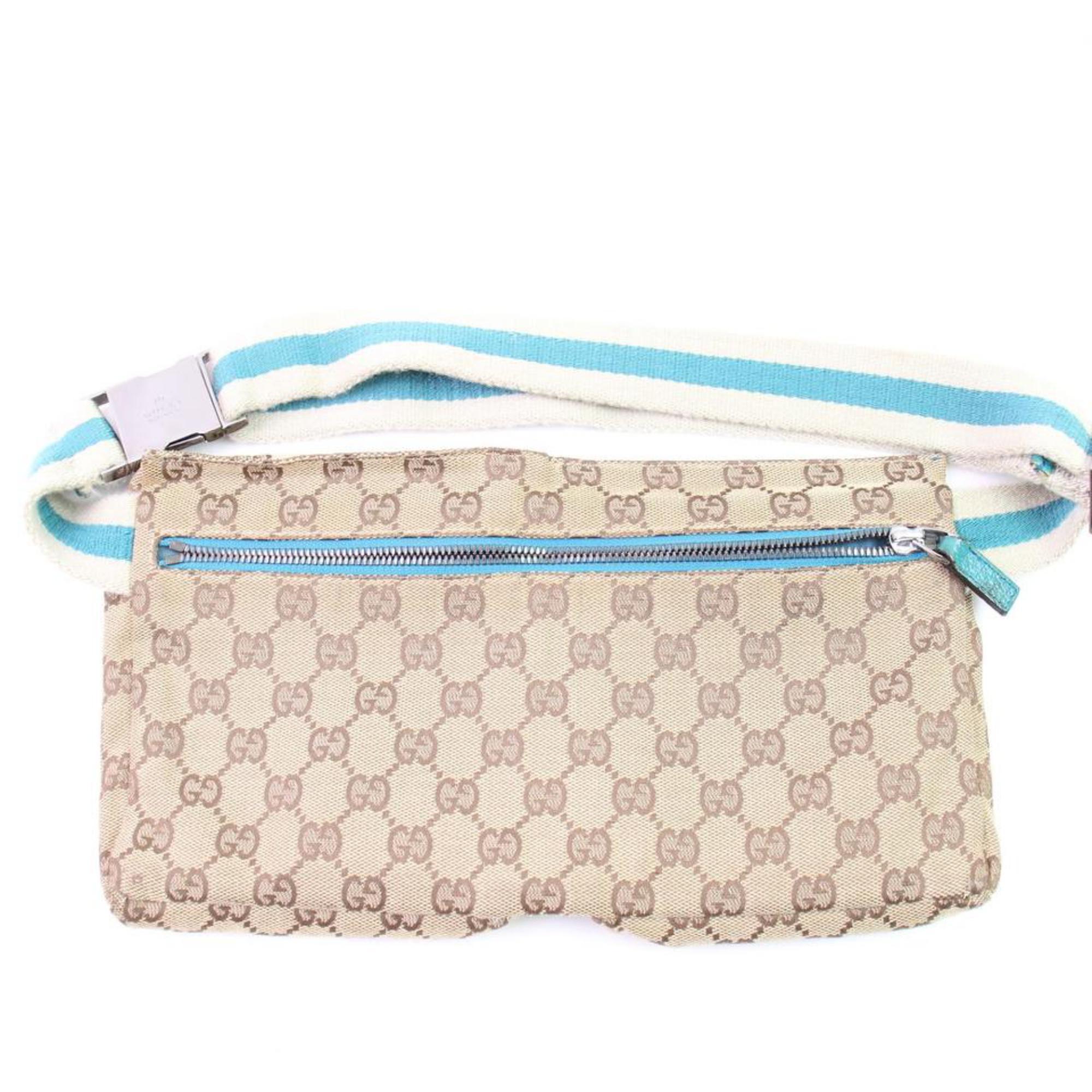 Gucci Torquoise Gg Waist Pouch Fanny Pack 867039 Beige Canvas Cross Body Bag For Sale 3