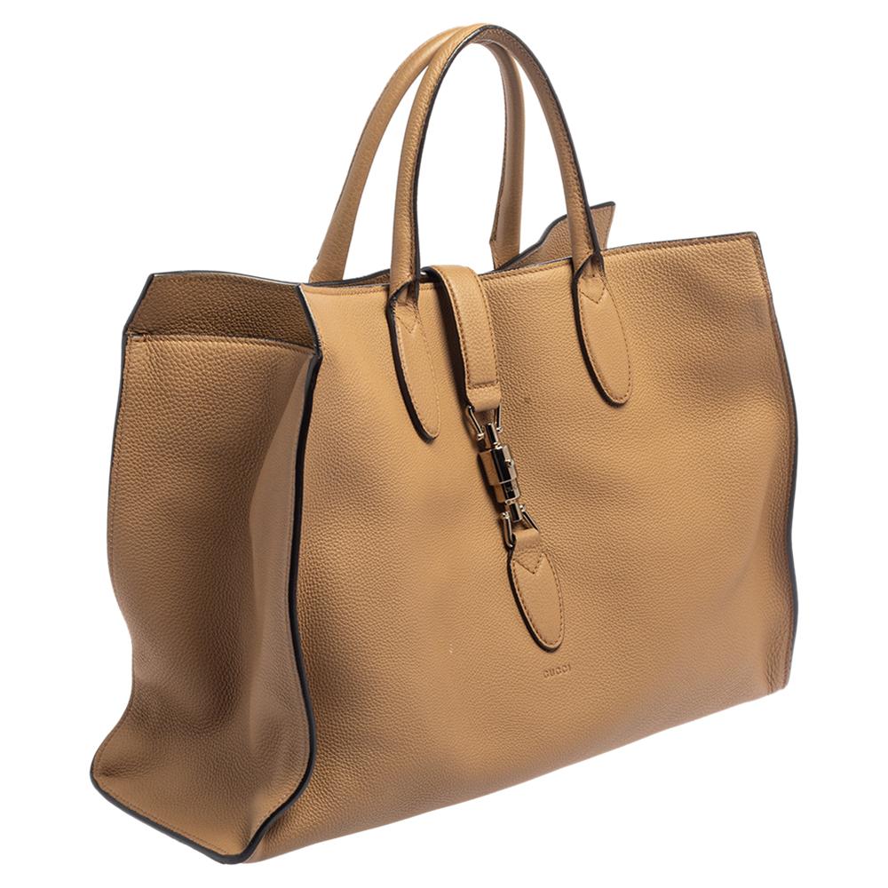 Women's Gucci Tortilla Brown Pebbled Leather Large Jackie Tote