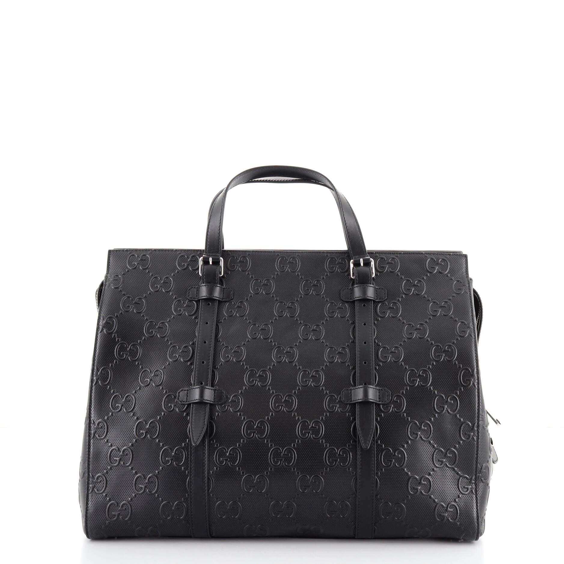 Gucci Tote Bag GG Embossed Perforated Leather In Good Condition In NY, NY