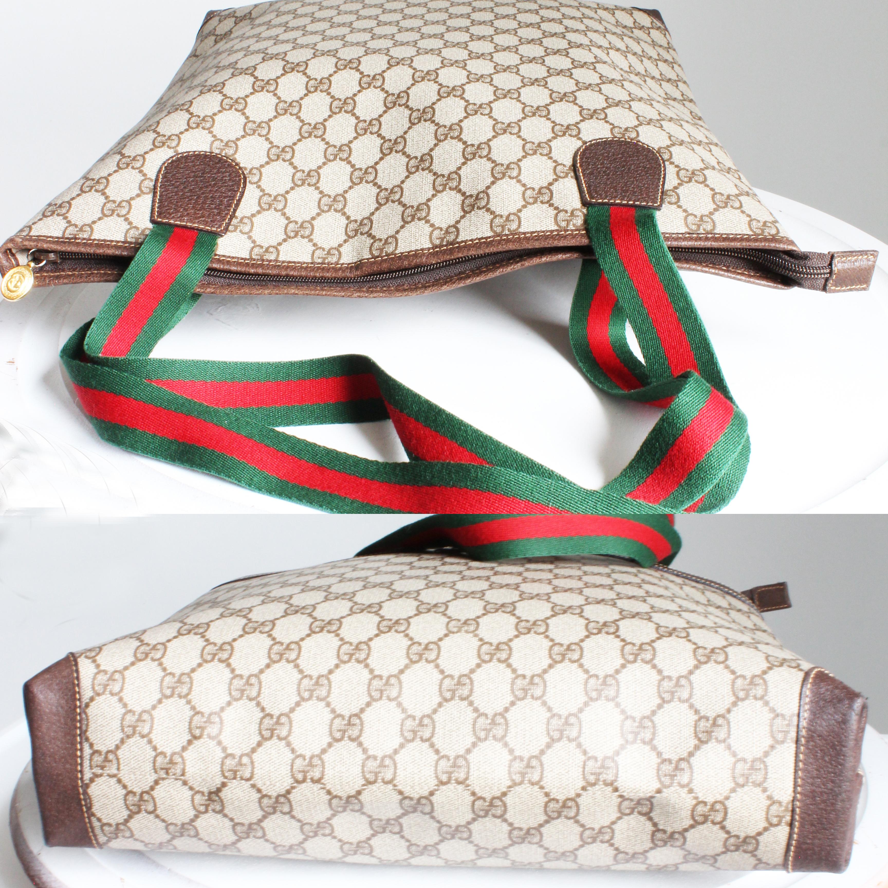 Gucci Tote Bag GG Plus Canvas Web Travel Carry On Business Leather Trim Vintage For Sale 7