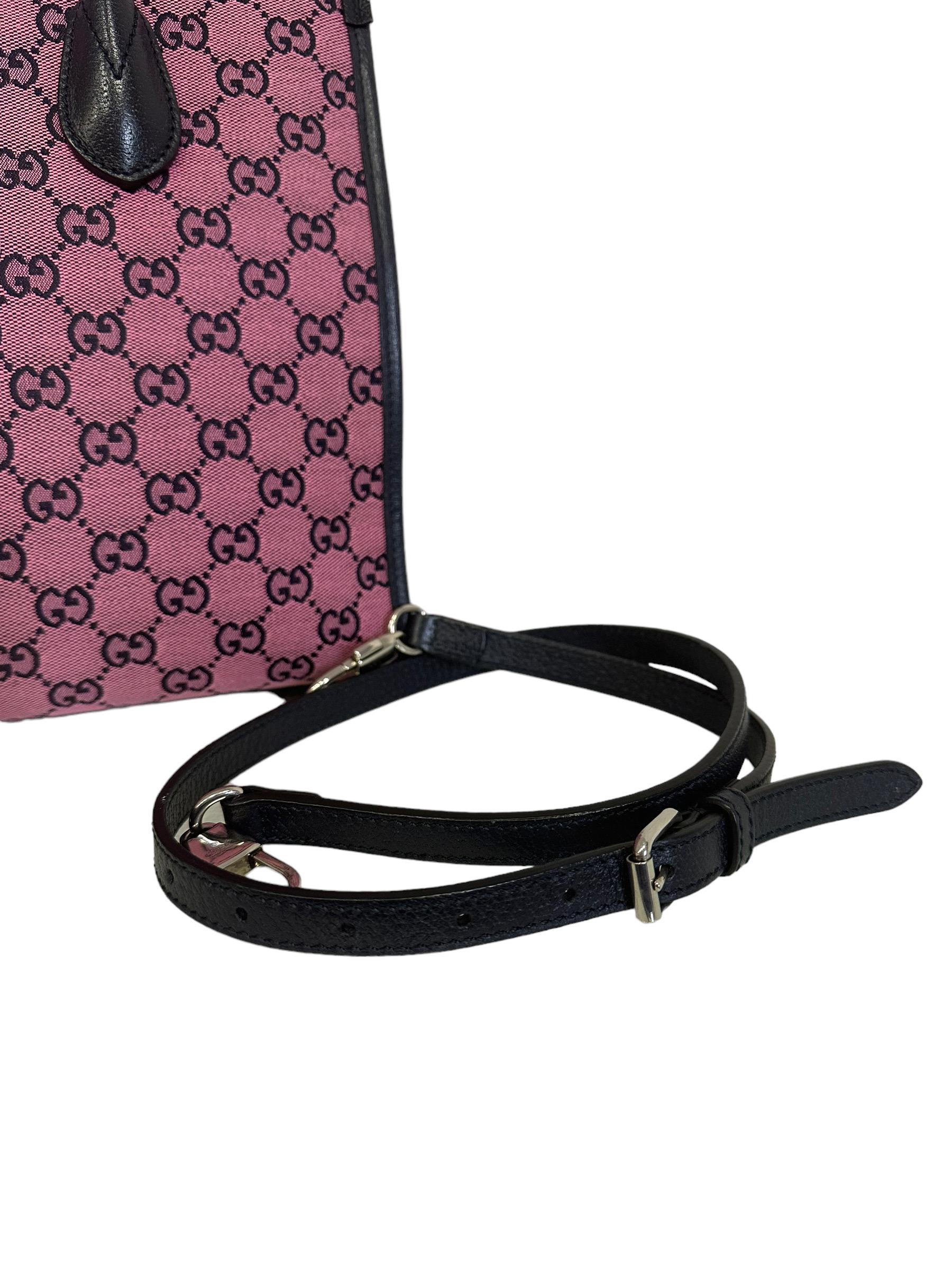 Gucci Tote Bag Pink Canvas Blue Leather GG Supreme 3