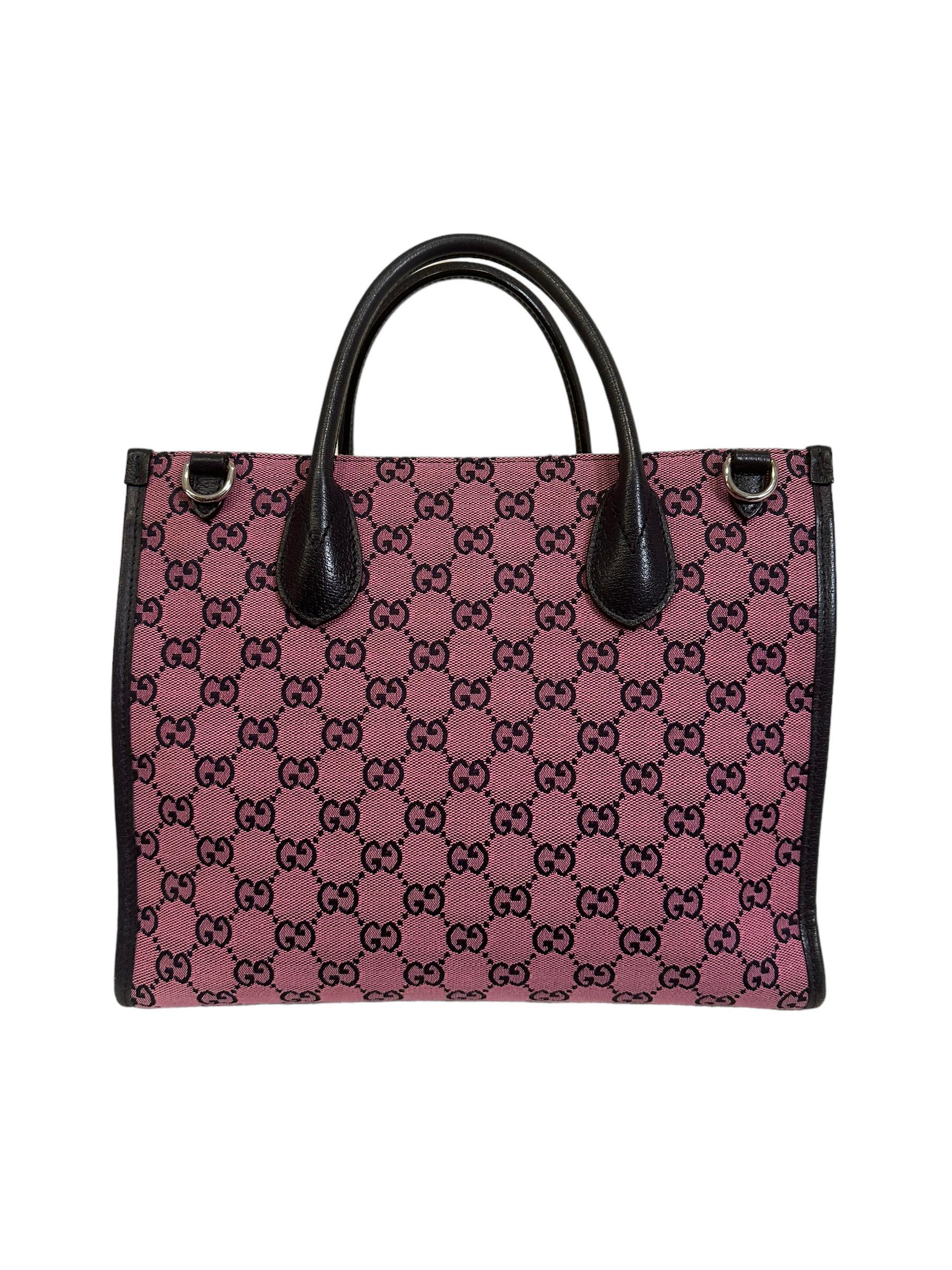 Gucci Tote Bag Pink Canvas Blue Leather GG Supreme In Excellent Condition In Torre Del Greco, IT