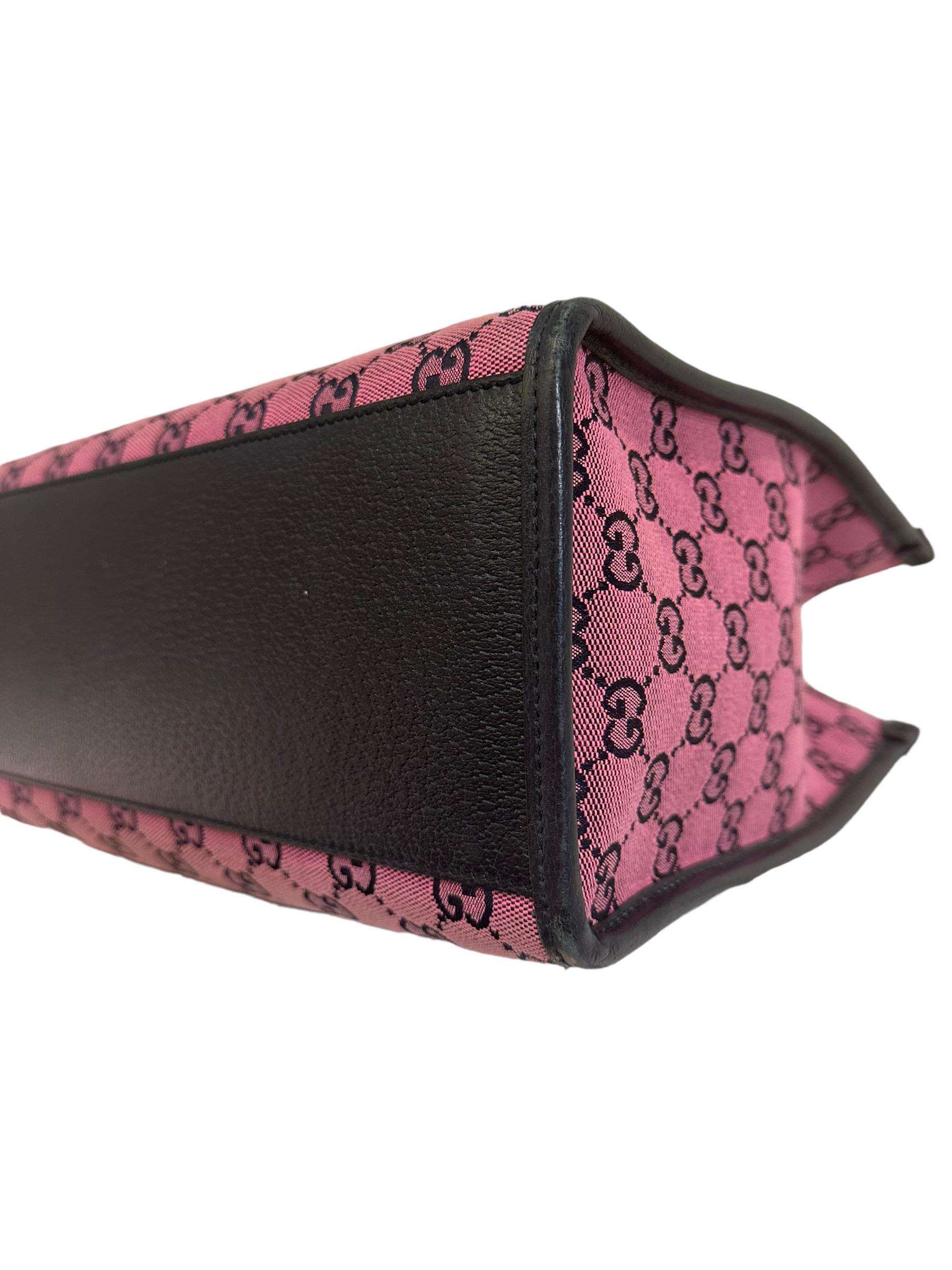 Gucci Tote Bag Pink Canvas Blue Leather GG Supreme 1