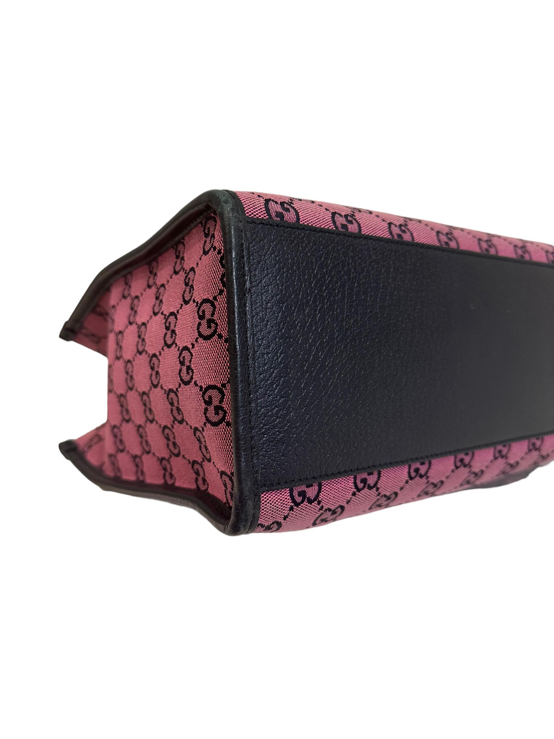 Gucci Tote Bag Pink Canvas Blue Leather GG Supreme 2