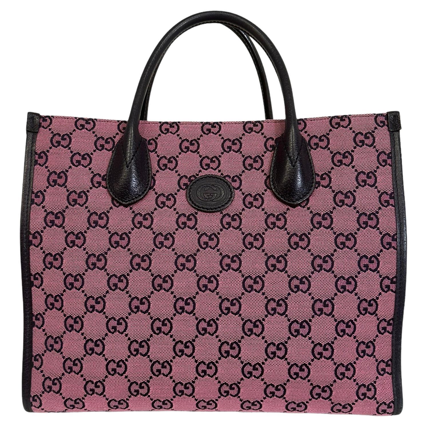 Gucci Tote Bag Pink Canvas Blue Leather GG Supreme