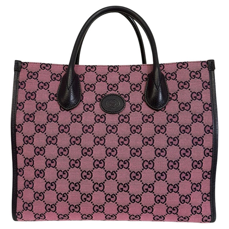 Gucci Tote Bag Pink Canvas Blue Leather GG Supreme