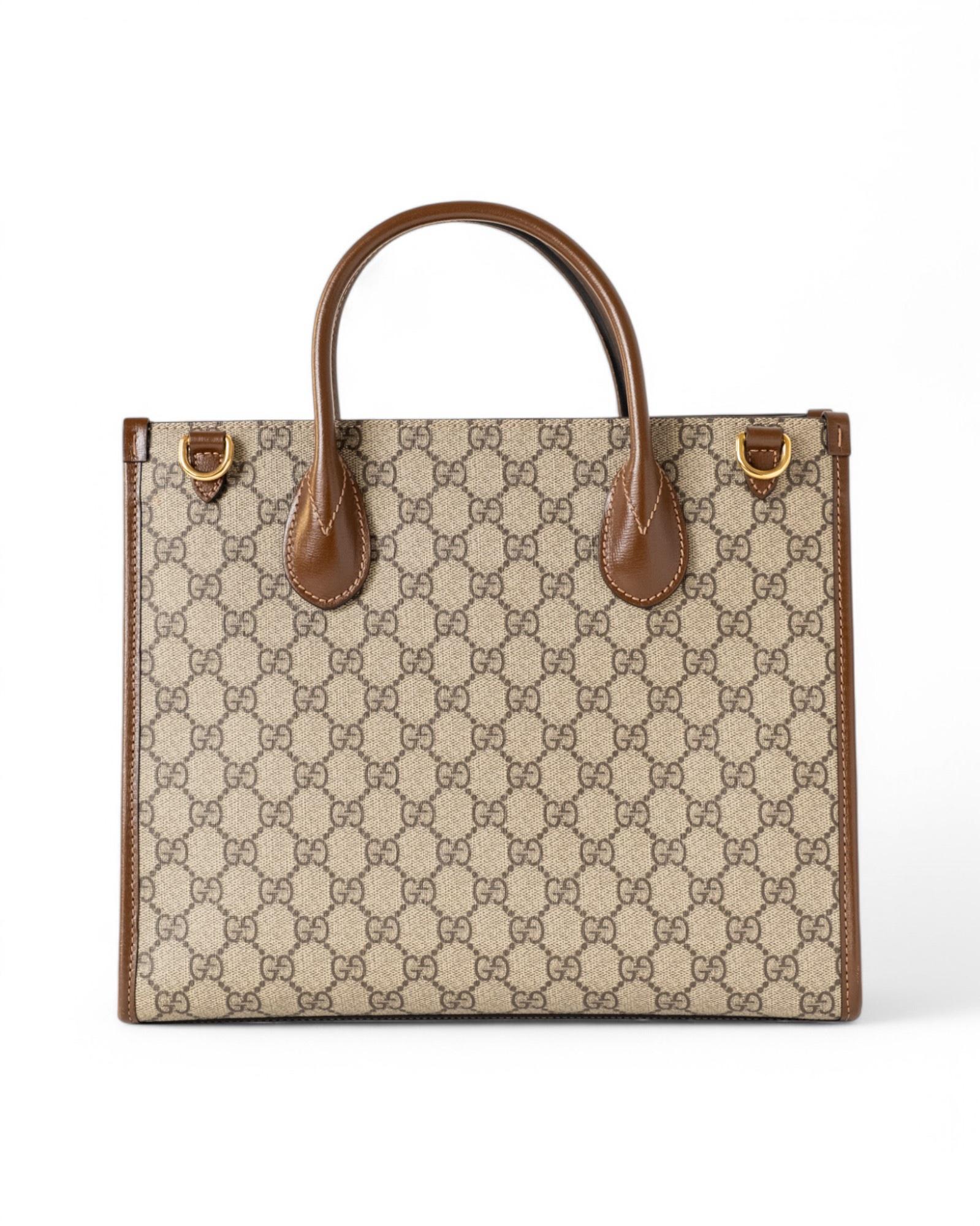 Gucci Tote Bag Small GG Supreme Brown In Excellent Condition In Torre Del Greco, IT