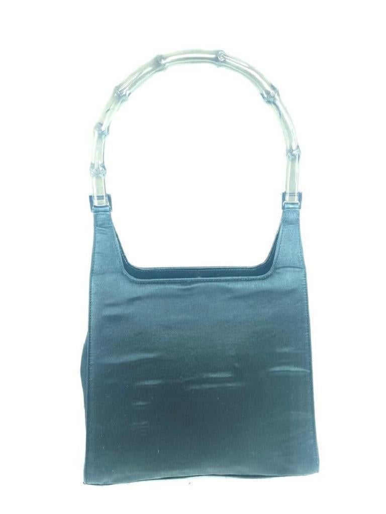 Blue Gucci Tote Clear Bamboo 2g71 Black Satin Hobo Bag For Sale