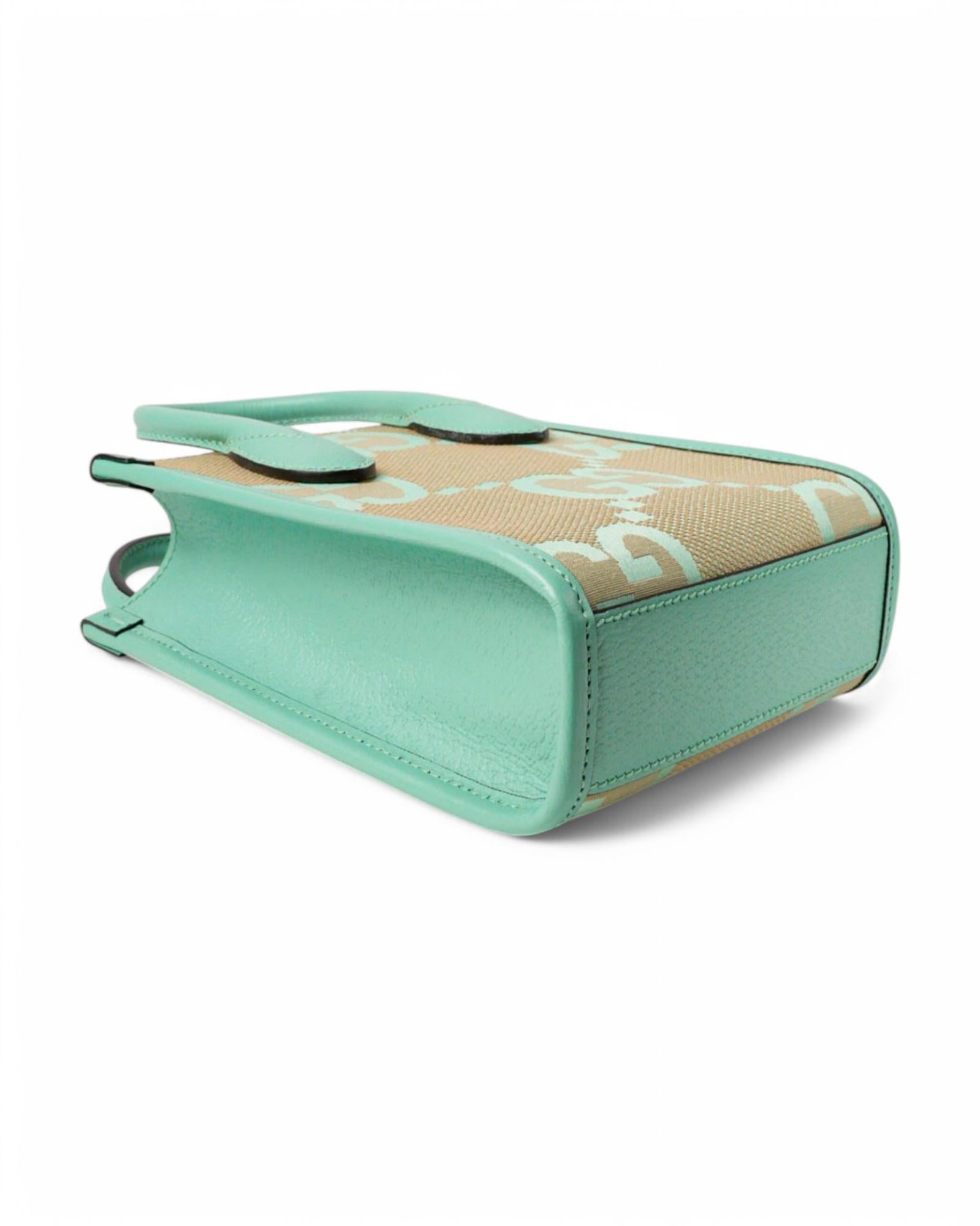 Gray Gucci Tote Mini Canvas GG Jumbo Green For Sale