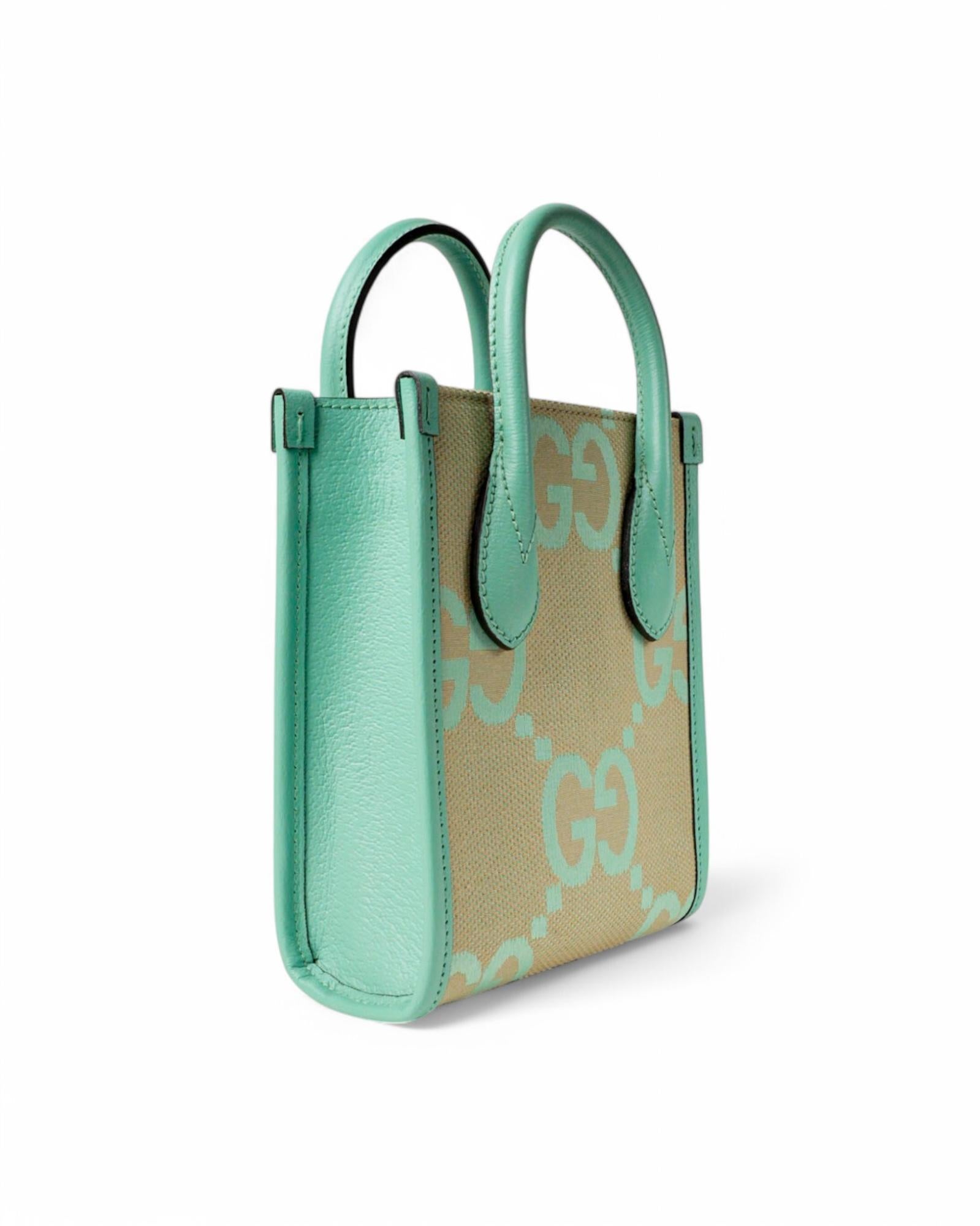 Gucci Tote Mini Canvas GG Jumbo Green In New Condition For Sale In Torre Del Greco, IT