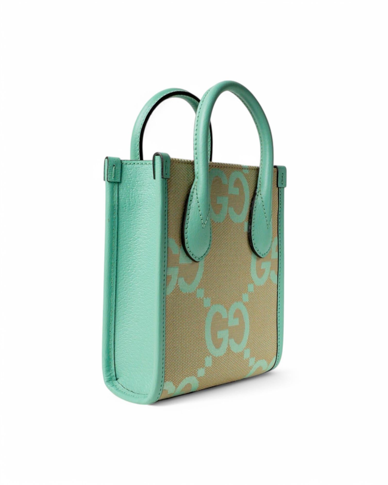 Gucci Tote Mini Canvas GG Jumbo Green For Sale 1