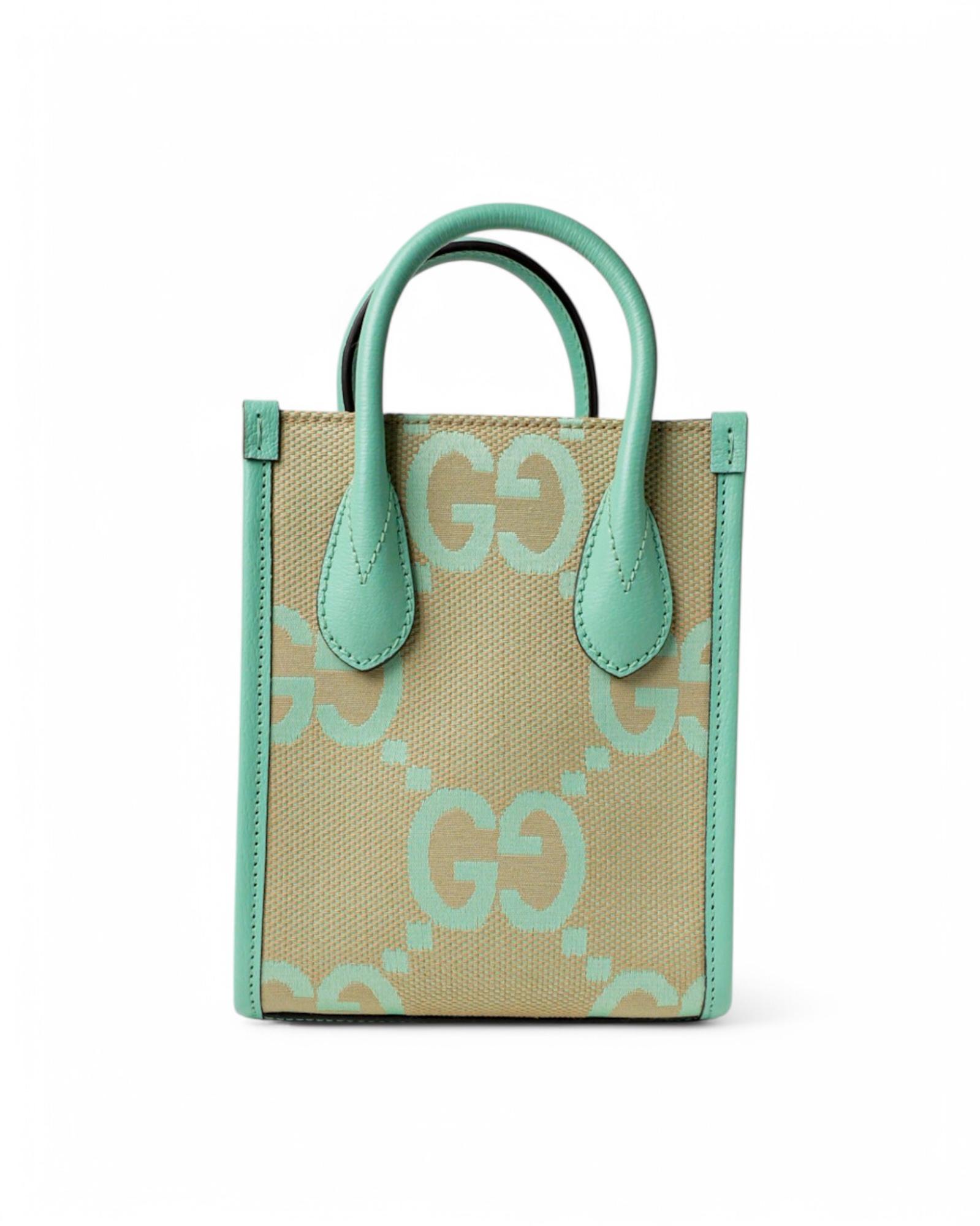Gucci Tote Mini Canvas GG Jumbo Green For Sale 3
