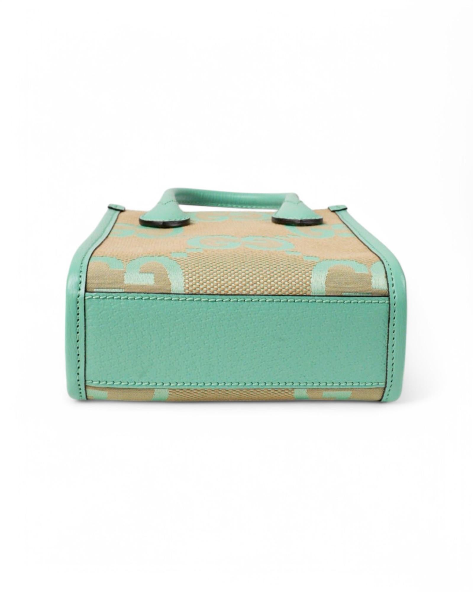Gucci Tote Mini Canvas GG Jumbo Green For Sale 4