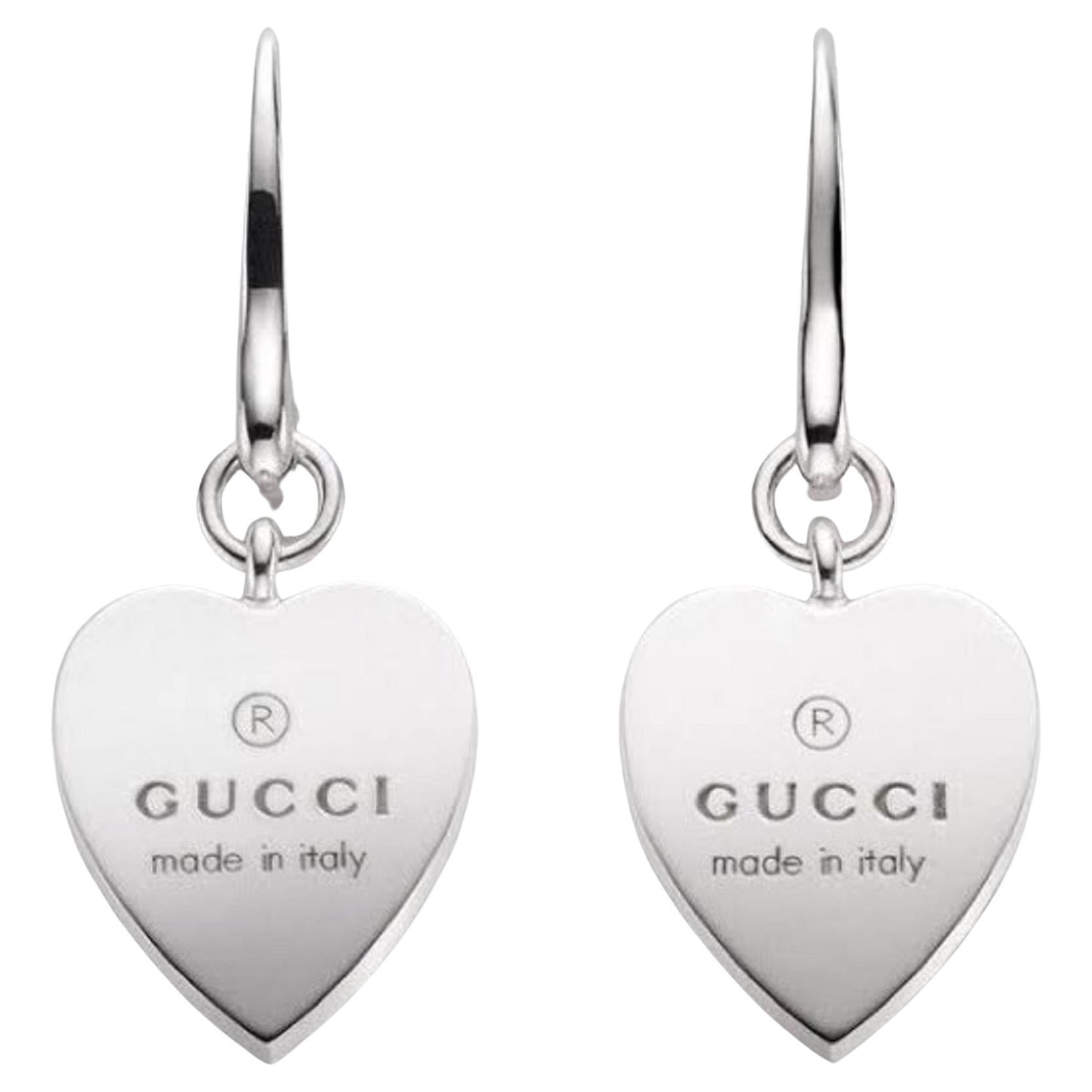 Gucci Trademark Logo SS.925 Heart Charm Dangle Earrings