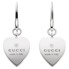Gucci Trademark Logo SS.925 Heart Charm Dangle Earrings