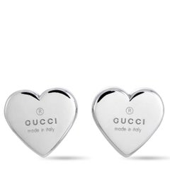 Gucci Trademark Rhodium-Plated Silver Heart Stud Earrings