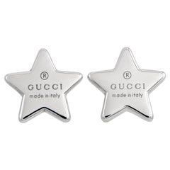 Gucci Trademark Rhodium-Plated Silver Star Stud Earrings