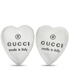Gucci Trademark Silver Heart Motif Stud Earrings