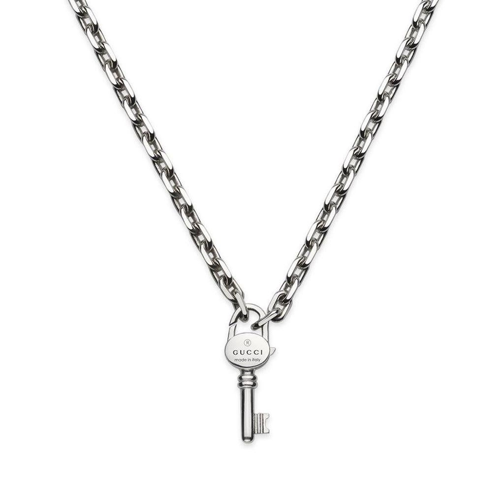 Gucci Trademark Silver Necklace with Key YBB796343001 In New Condition For Sale In Wilmington, DE