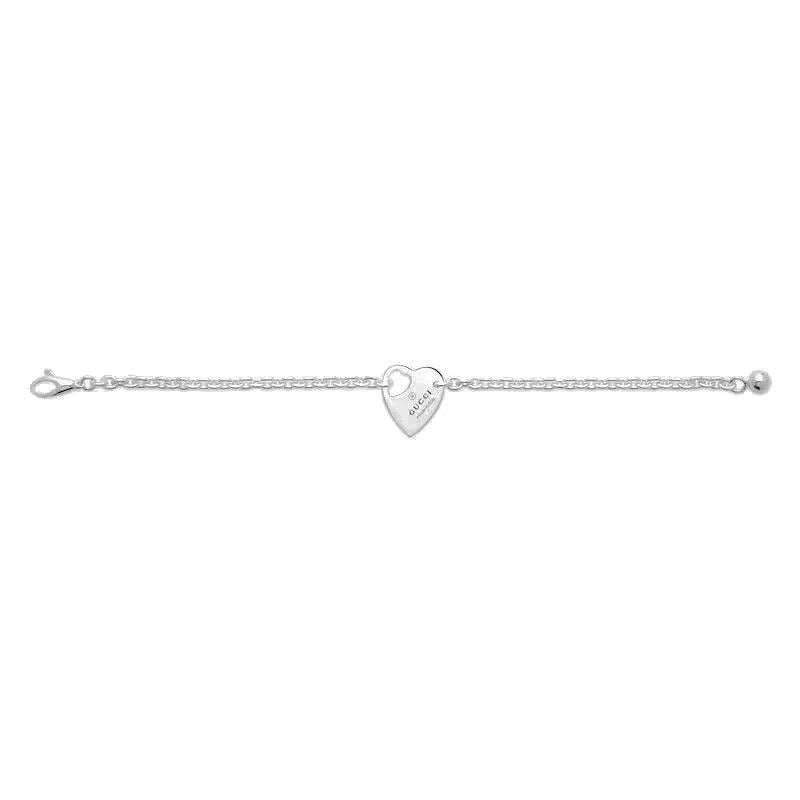 Gucci Ladies Bracelets. Trademark series. SKU: YBA796301001. Color: Silver-tone. Metal Type: Sterling Silver. Metal Stamp: 925-Sterling. Bracelet style: 1 Band. Gucci Trademark Chain Bracelet With Charm - Yba796301001. Weighs 10.2g.
