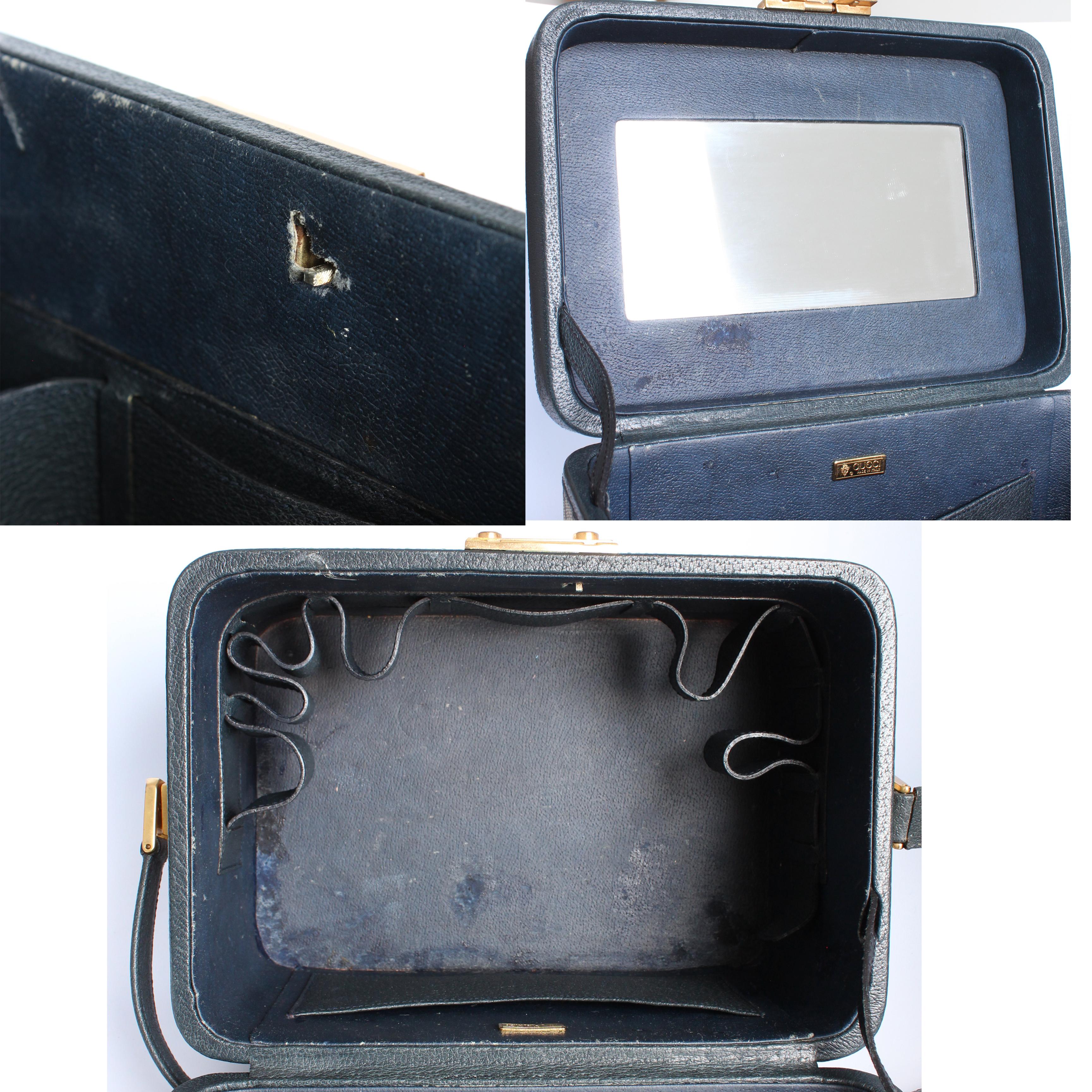 Gucci Schminktasche auf Reisetasche aus Segeltuch mit GG-Logo in Marineblau, 1980er Jahre  im Angebot 12