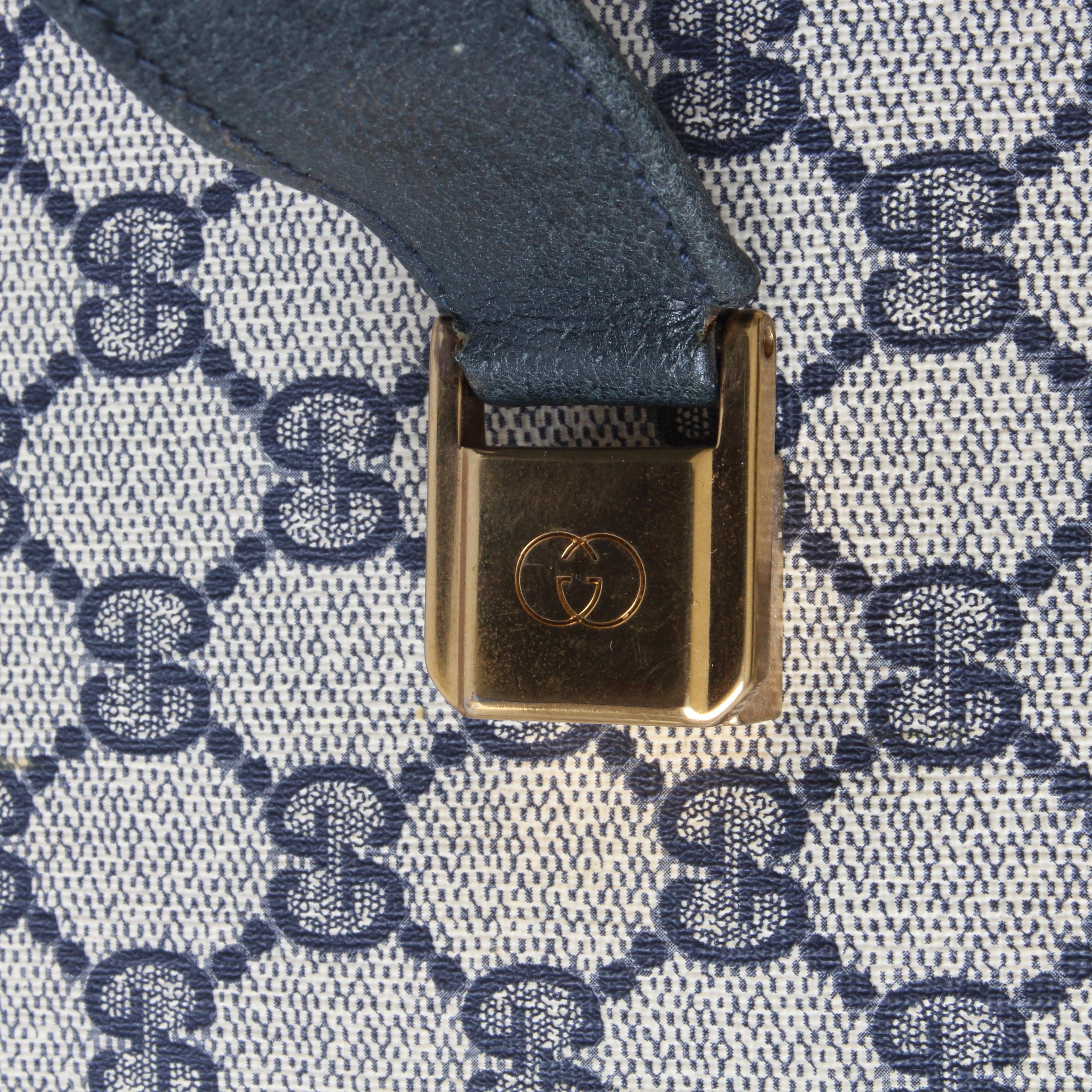 Gucci Tren Caso Vanidad Carry On Bolsa de viaje GG Logo Lienzo Azul marino Cuero 80s en venta 5