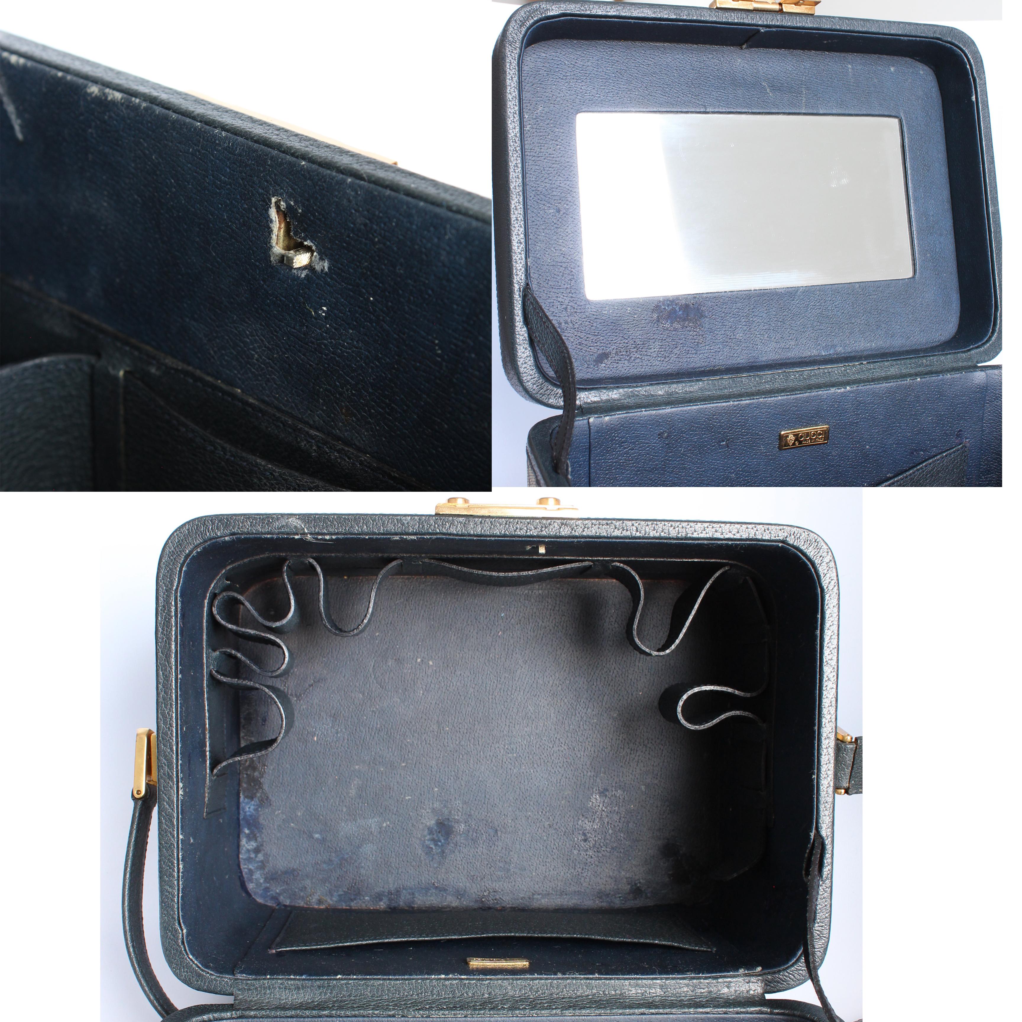 Gucci Tren Caso Vanidad Carry On Bolsa de viaje GG Logo Lienzo Azul marino Cuero 80s en venta 13